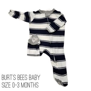 Burts Bees baby footed Pajamas, navy/white, size 0-3 months
